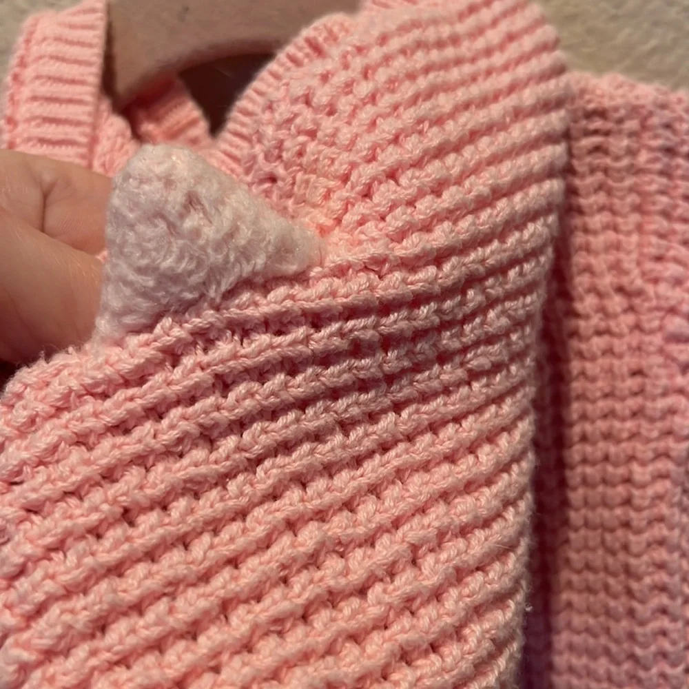 Carter’s Pink Chunky Knit Sweater Cardigan With Cat Ears Size 6 Months
